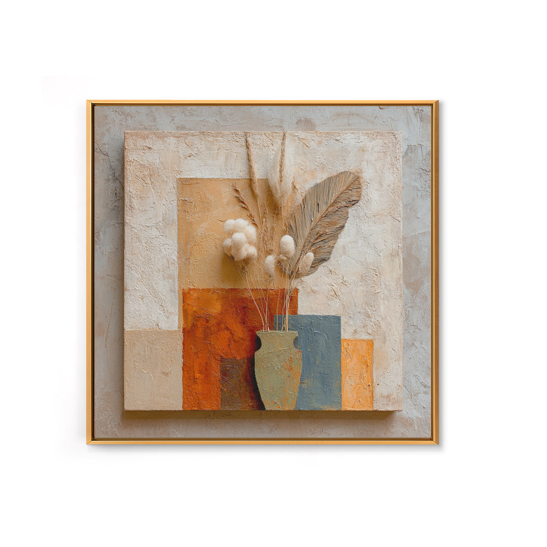 Bohemian Vase with Dried Pampas Grass Canvas Print, Boho Art, Mid Century Modern, Living Room Decor, Fine Art, Bohemian, BOH-1x1-81