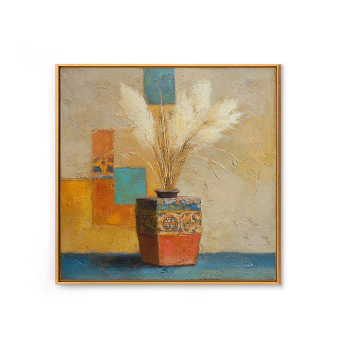Bohemian Vase with Dried Pampas Grass Canvas Print, Boho Art, Minimalist Decor, Living Room Decor, Fine Art, Bohemian, BOH-1x1-9