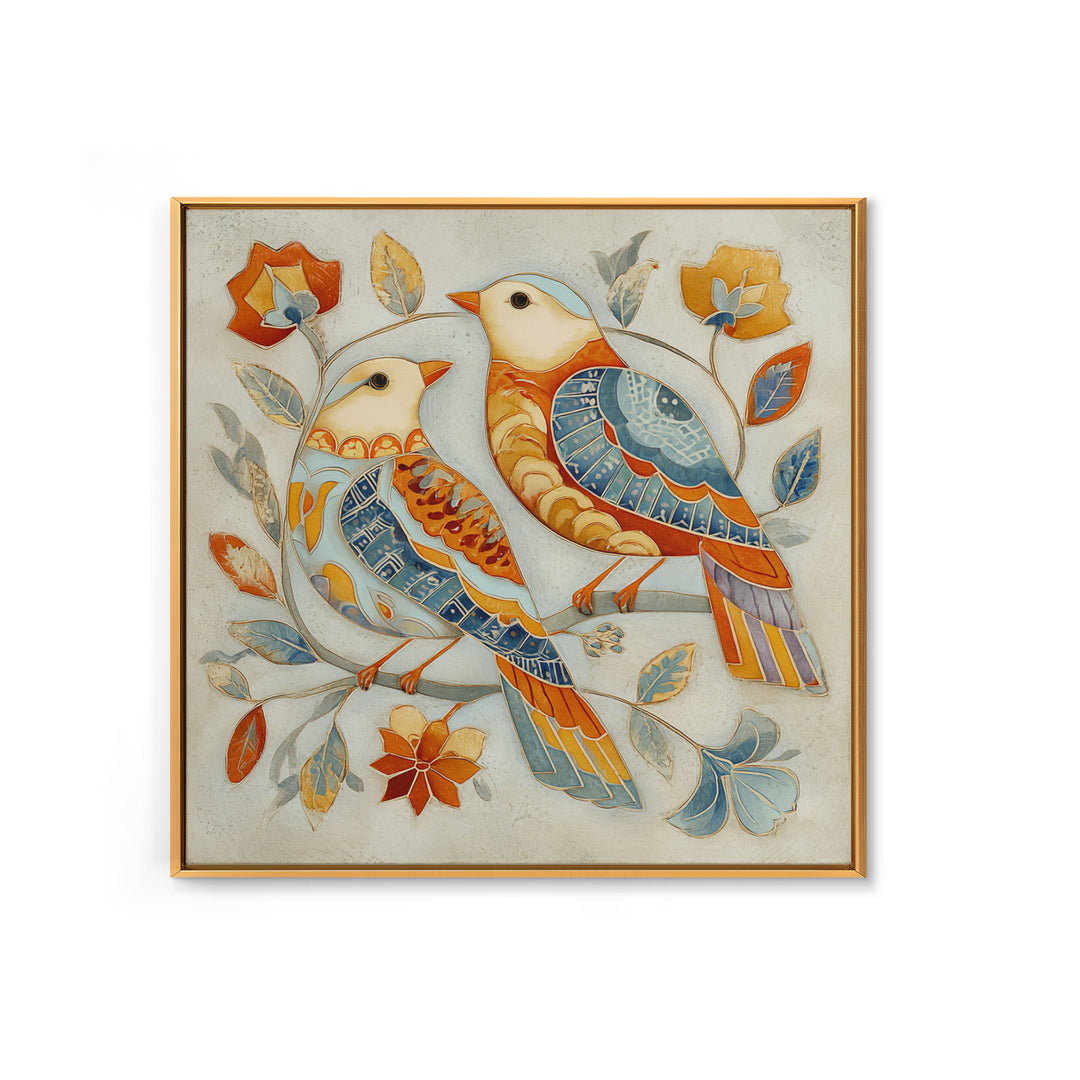 Boho Bird Pair Canvas Print, Boho Art, Wall Print, Living Room Decor, Fine Art, Bohemian, Minimalist Decor, Contemporary Art, BOH-1x1-92