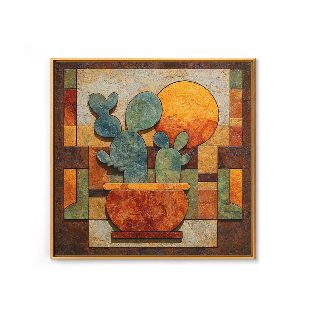 Desert Sun with Cactus and Warm Clay Canvas Print, Boho Art, Artwork, Living Room Decor, Fine Art, Bohemian, Boho Decor, BOH-1x1-97