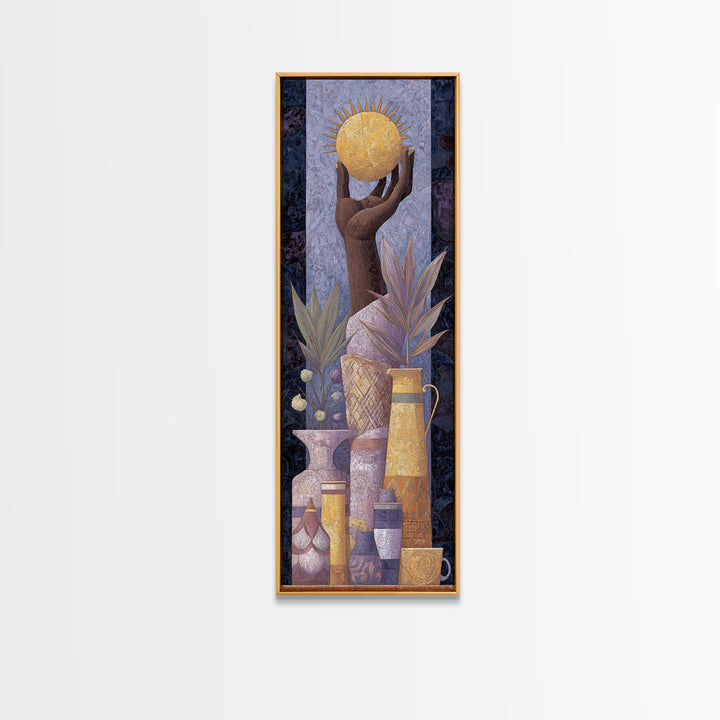 Mystic Hand Holding a Tiny Sun Canvas Print, Boho Art, Luxury Decor, Living Room Decor, Fine Art, Bohemian, Digital Art, BOH-1x3-18
