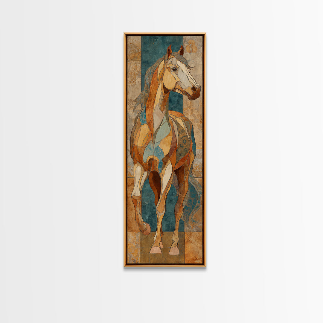 Wild Horse in Dusty Golden Light Framed Canvas Print, Boho Art, Digital Wall Art, Living Room Decor, Fine Art, Bohemian, BOH-1x3-20