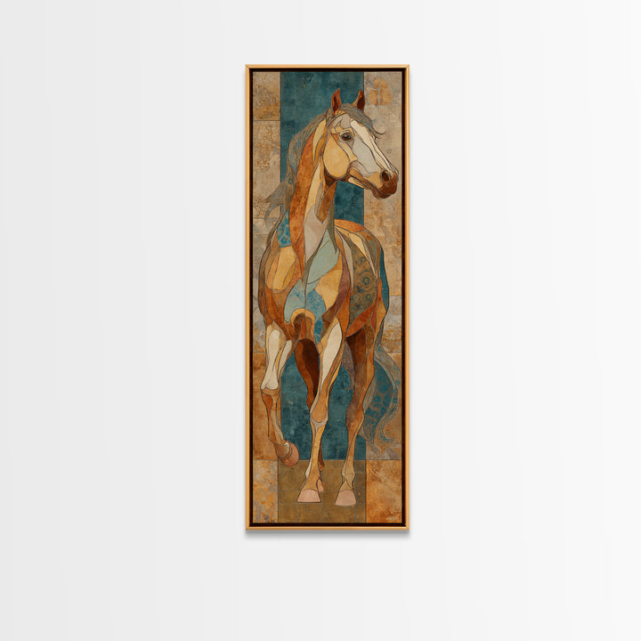 Wild Horse in Dusty Golden Light Framed Canvas Print, Boho Art, Digital Wall Art, Living Room Decor, Fine Art, Bohemian, BOH-1x3-20