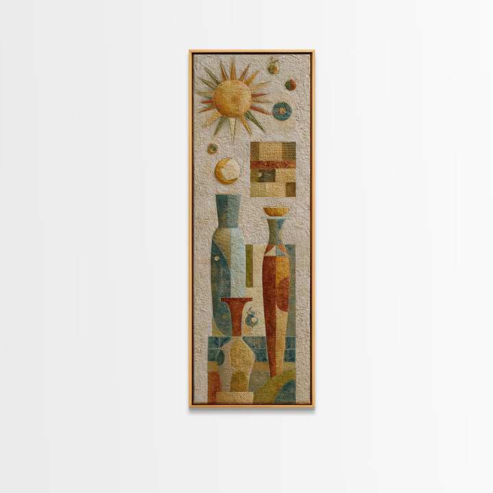 Sun and Moon Celestial Folk Motif Canvas Print, Boho Art, Neutral Decor, Living Room Decor, Fine Art, Bohemian, Wall Decor, BOH-1x3-22