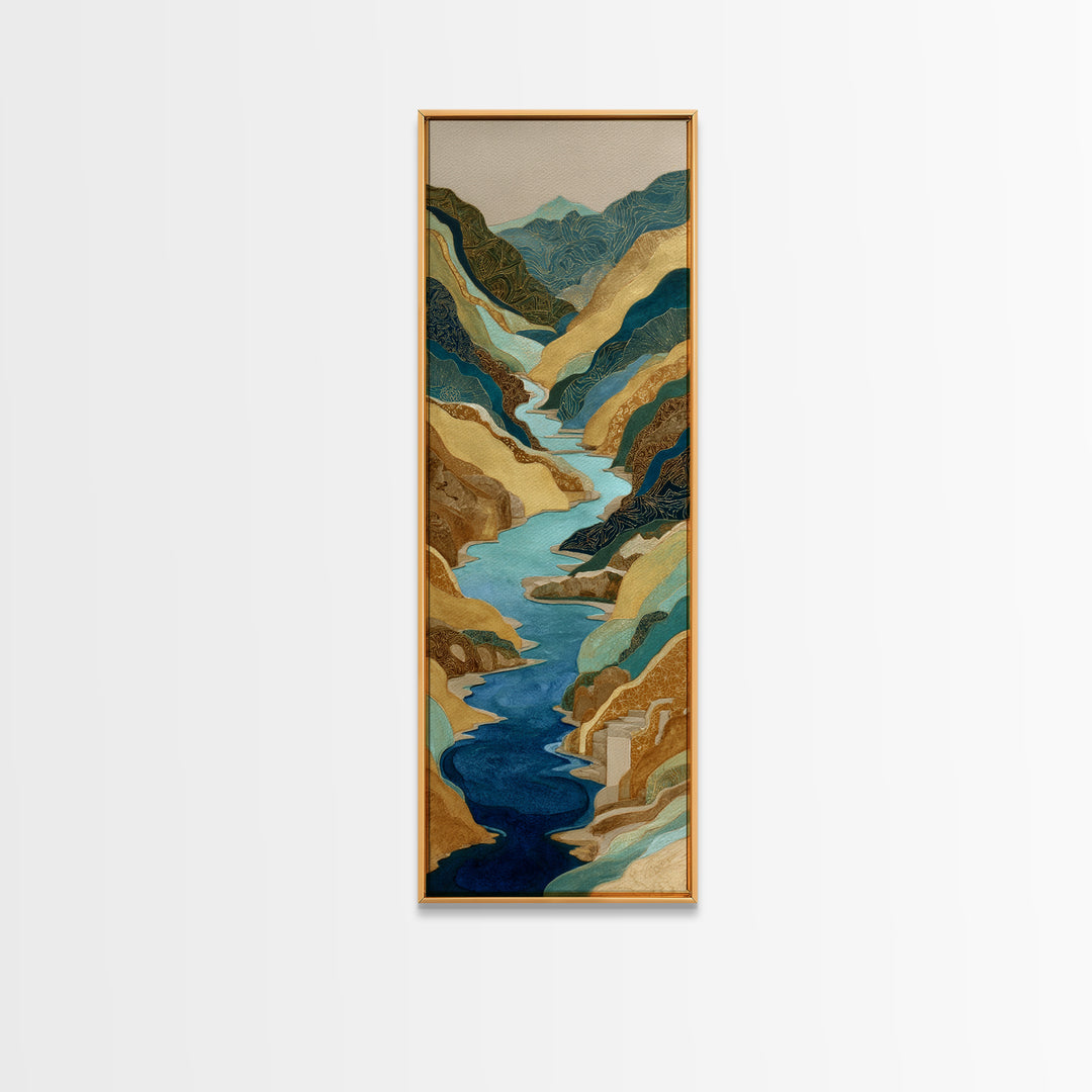Earth Tone Mountain and River Abstraction Canvas Print, Boho Art, Wall Art Print, Living Room Decor, Fine Art, Bohemian, BOH-1x3-23