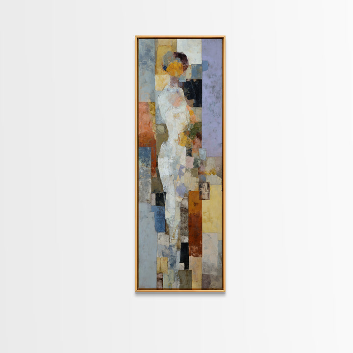 Organic Shape Collage Framed Canvas Print, Boho Art, Wallart, Living Room Decor, Abstract Art, Bohemian, Living Room Wall Art, BOH-1x3-36