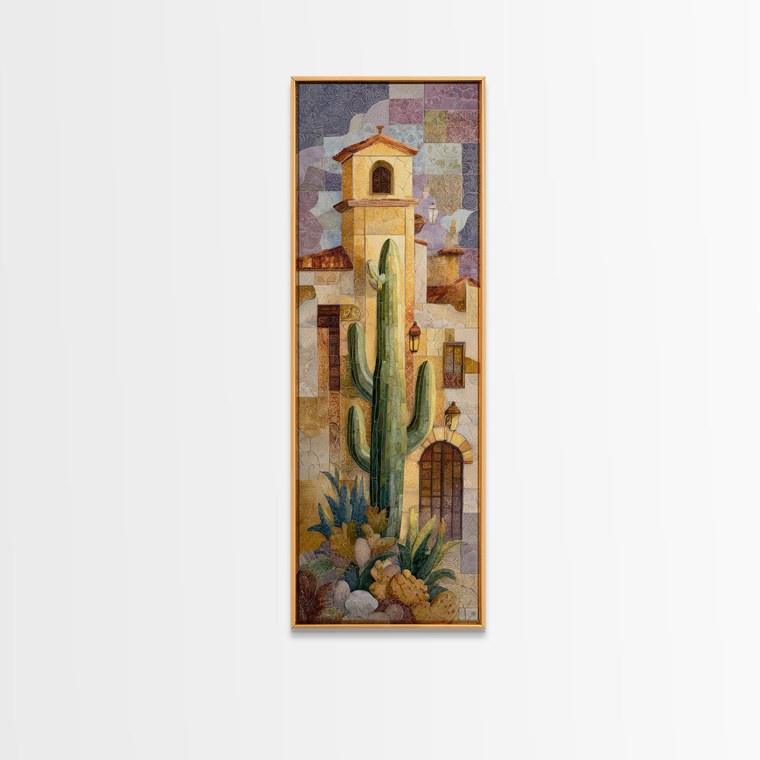 Desert Sun with Cactus and Warm Clay Canvas Print, Boho Art, Art Print, Living Room Decor, Oil Painting, Bohemian, BOH-1x3-37