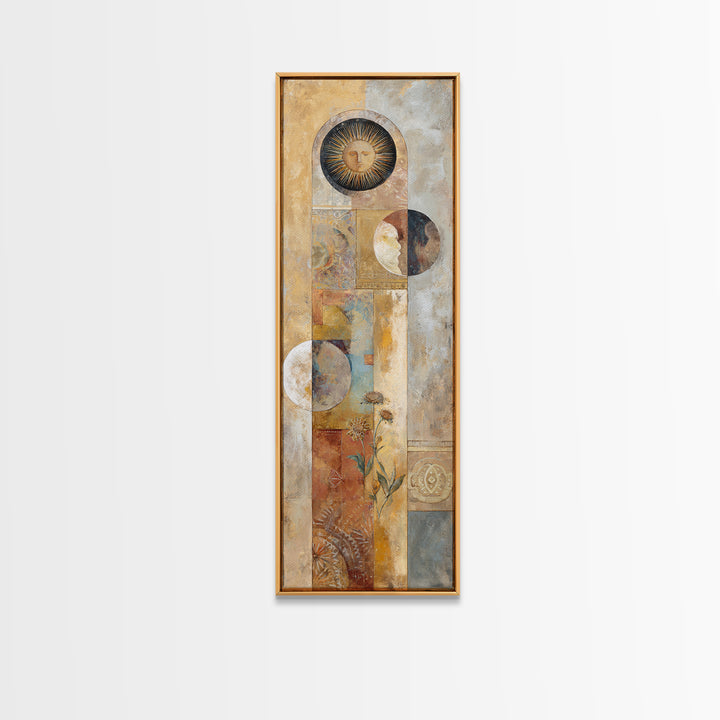 Sun and Moon Celestial Folk Motif Framed Canvas Print, Boho Art, Room Decor, Living Room Decor, Fine Art, Bohemian, Printable, BOH-1x3-46
