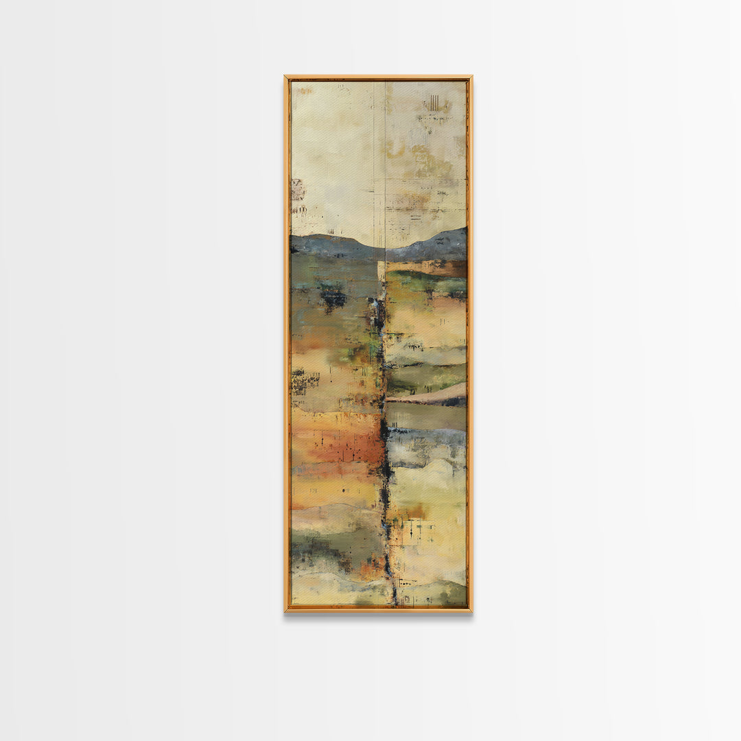 Earth Tone Mountain and River Abstraction Framed Canvas Print, Boho Art, Wall Art Set, Living Room Decor, Fine Art, Bohemian, BOH-1x3-47