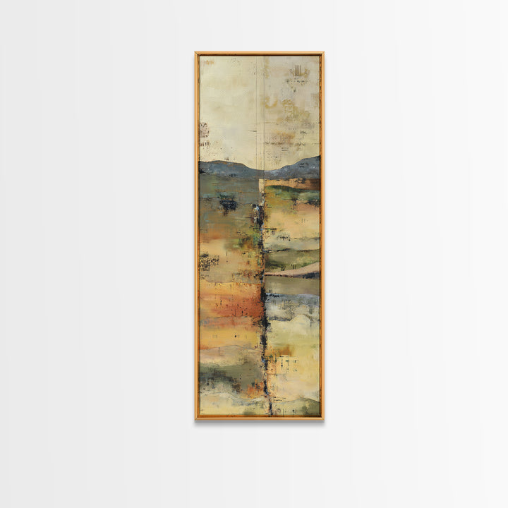 Earth Tone Mountain and River Abstraction Framed Canvas Print, Boho Art, Wall Art Set, Living Room Decor, Fine Art, Bohemian, BOH-1x3-47