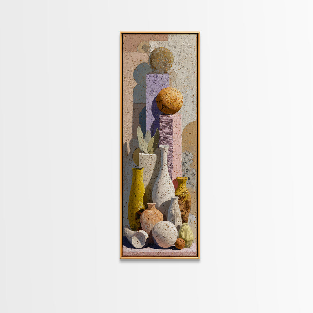 Abstract Clay Shapes Framed Canvas Print, Boho Art, Digital Print, Living Room Decor, Abstract Art, Bohemian, Gallery Decor, BOH-1x3-52