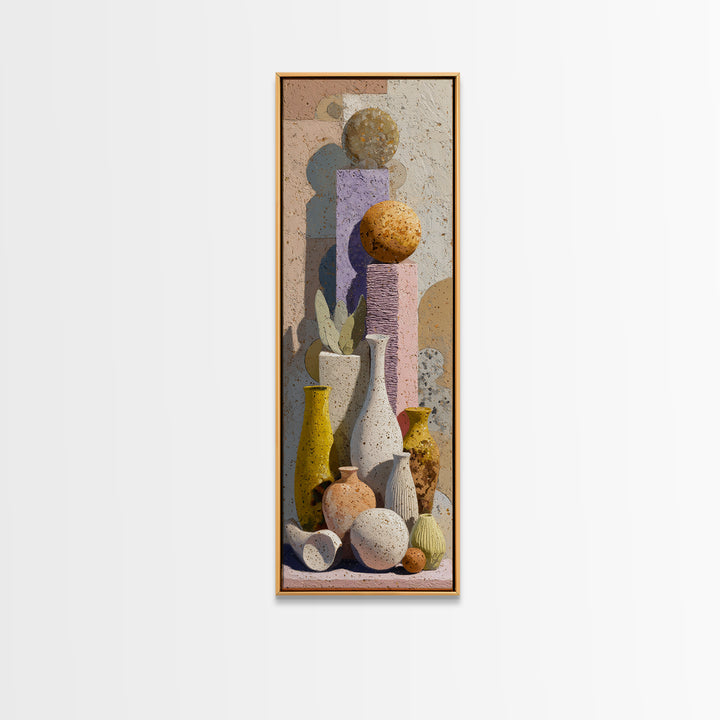 Abstract Clay Shapes Framed Canvas Print, Boho Art, Digital Print, Living Room Decor, Abstract Art, Bohemian, Gallery Decor, BOH-1x3-52