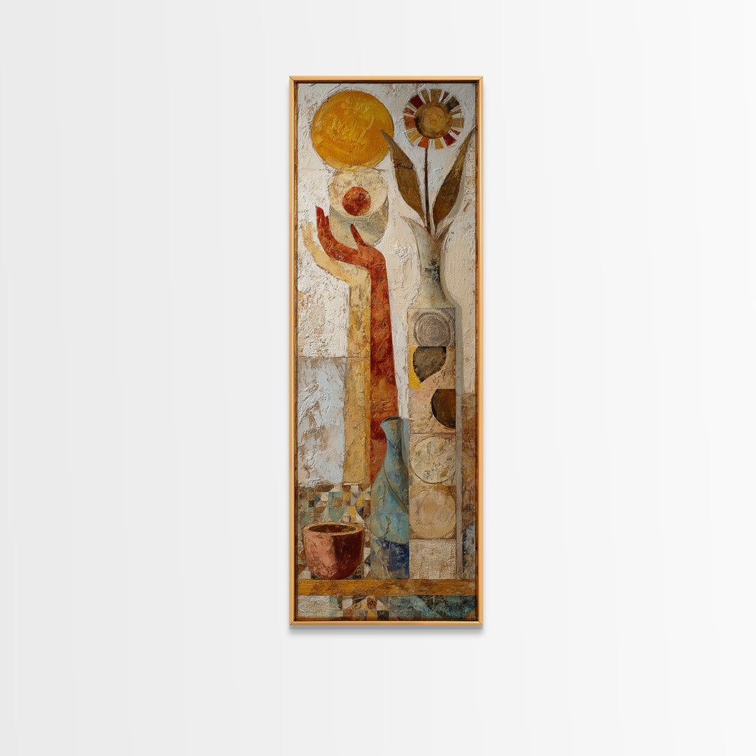Mystic Hand Holding a Tiny Sun Framed Canvas Print, Boho Art, Wall Art, Living Room Decor, Watercolor Art, Bohemian, Art Deco, BOH-1x3-66