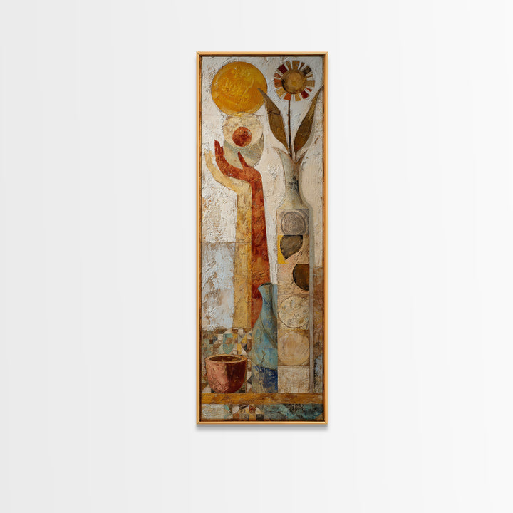 Mystic Hand Holding a Tiny Sun Framed Canvas Print, Boho Art, Wall Art, Living Room Decor, Watercolor Art, Bohemian, Art Deco, BOH-1x3-66