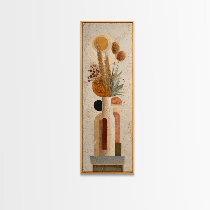 Bohemian Vase with Dried Pampas Grass Framed Canvas Print, Boho Art, Printable, Living Room Decor, Oil Painting, Bohemian, BOH-1x3-69