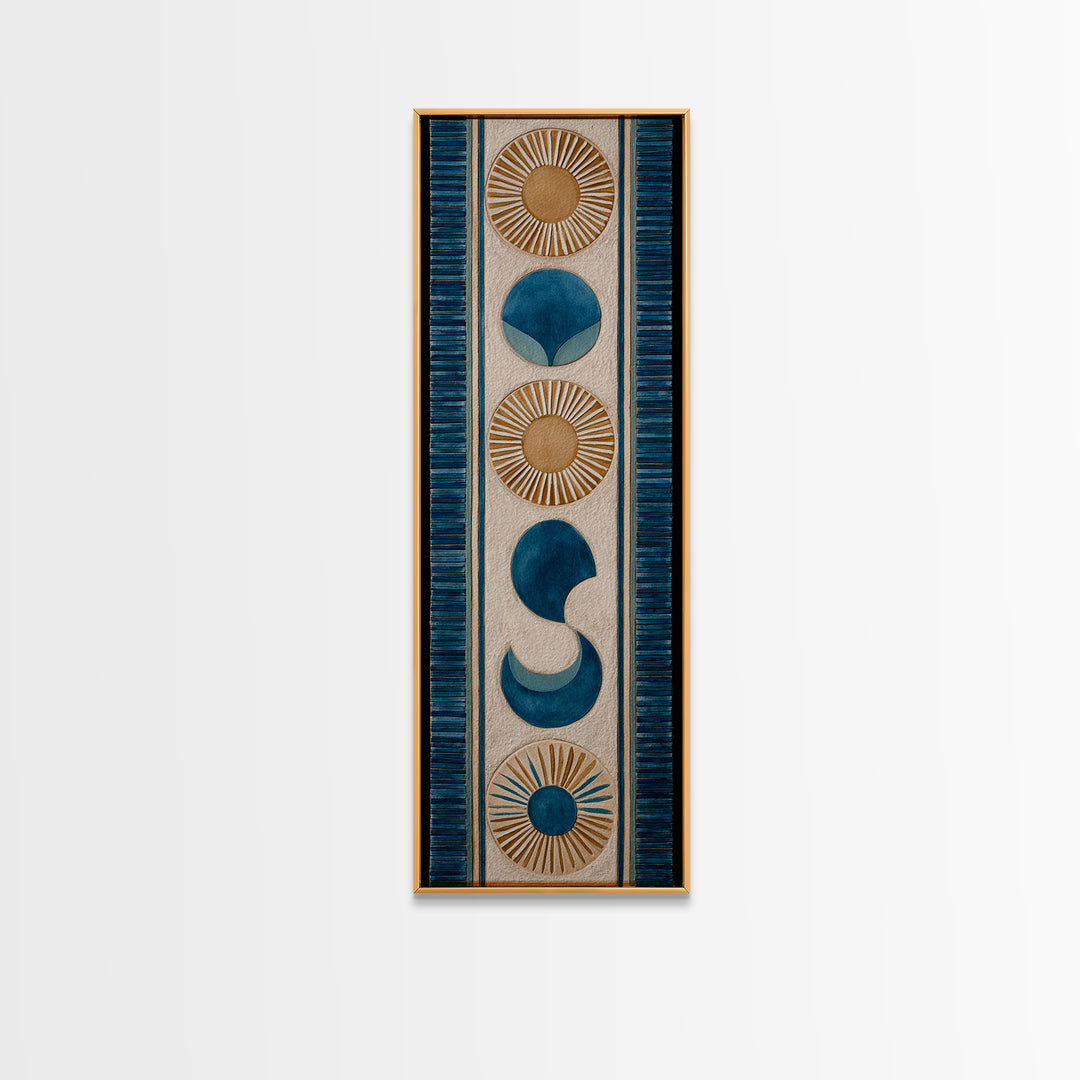 Sun and Moon Celestial Folk Motif Framed Canvas Print, Boho Art, Room Decor, Living Room Decor, Fine Art, Bohemian, Printable, BOH-1x3-70