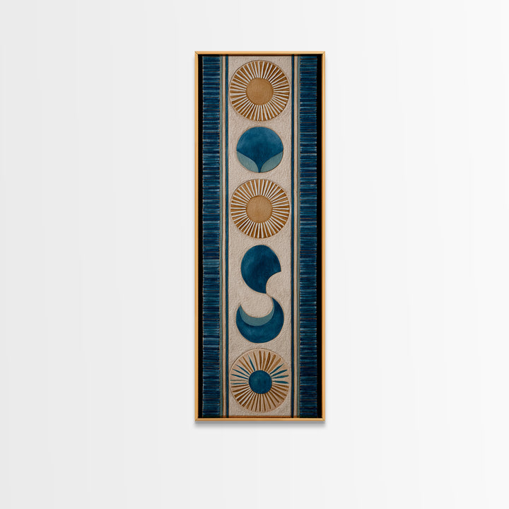 Sun and Moon Celestial Folk Motif Framed Canvas Print, Boho Art, Room Decor, Living Room Decor, Fine Art, Bohemian, Printable, BOH-1x3-70