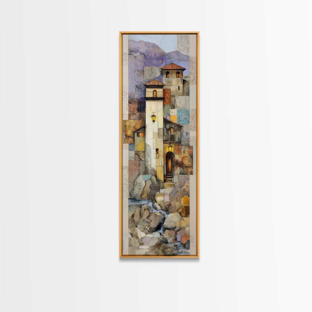 Earth Tone Mountain and River Abstraction Framed Canvas Print, Boho Art, Contemporary Art, Living Room Decor, Bohemian, BOH-1x3-71