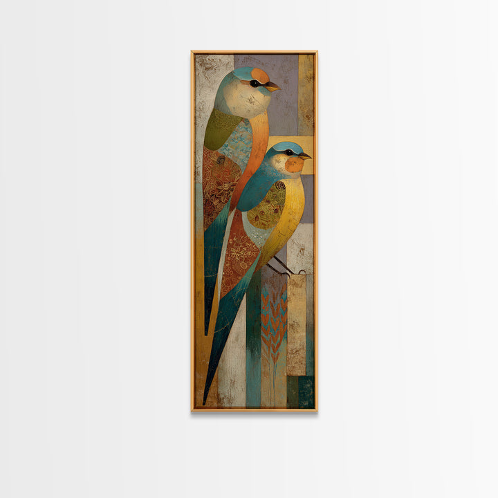 Boho Bird Pair Framed Canvas Print, Boho Art, Gallery Decor, Living Room Decor, Fine Art, Bohemian, Home Decor, Wall Decor, BOH-1x3-80