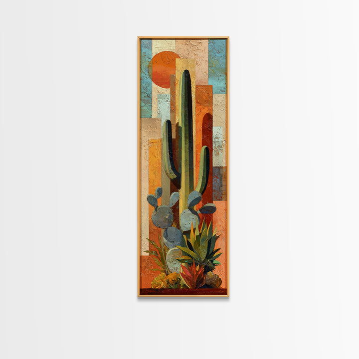Desert Sun with Cactus and Warm Clay Canvas Print, Boho Art, Canvas Art, Living Room Decor, Fine Art, Bohemian, Wall Art Set, BOH-1x3-85