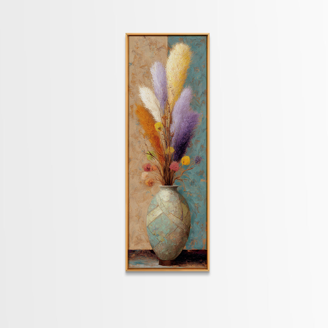 Bohemian Vase with Dried Pampas Grass Canvas Print, Boho Art, Artwork, Living Room Decor, Fine Art, Bohemian, Boho Decor, BOH-1x3-93