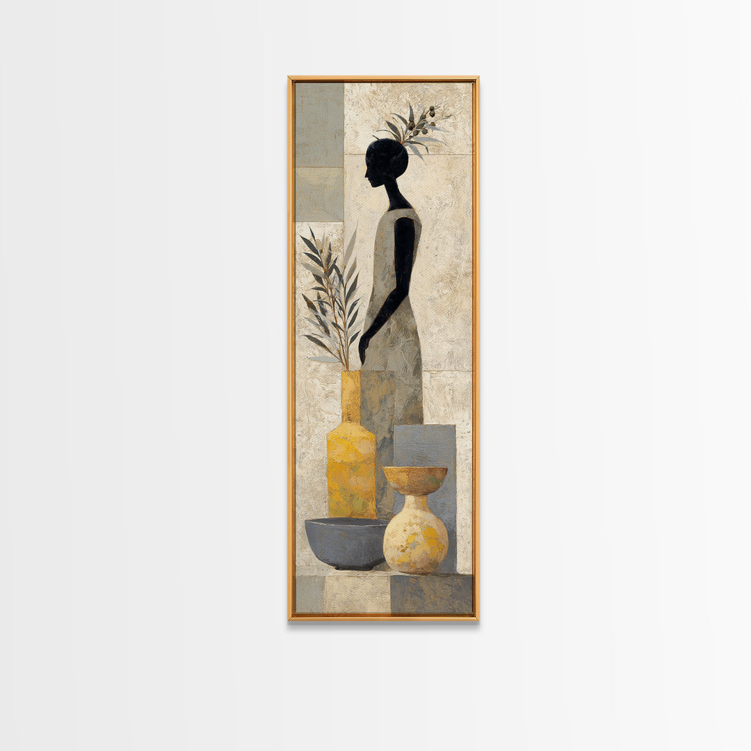 Minimal Black Line Figure Framed Canvas Print, Boho Art, Statement Artwork, Living Room Decor, Fine Art, Bohemian, Art Prints, BOH-1x3-96