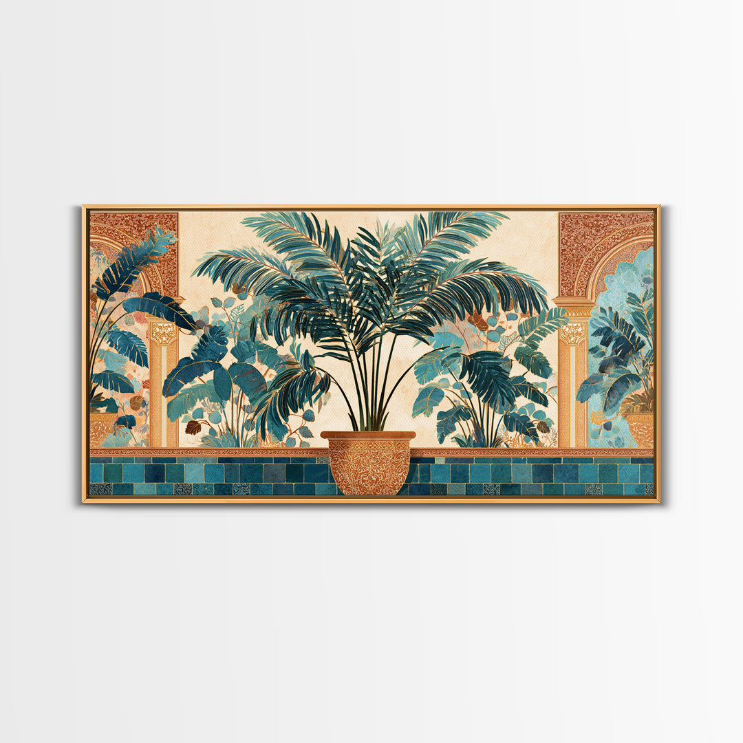 Terracotta Palm Leaves Framed Canvas Print, Boho Art, Wallart, Living Room Decor, Fine Art, Bohemian, Living Room Wall Art, BOH-2x1-1