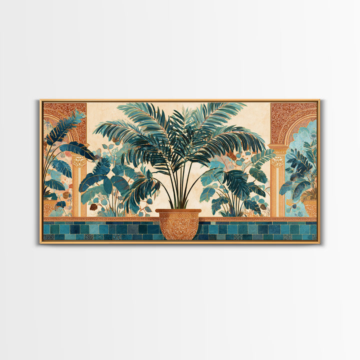 Terracotta Palm Leaves Framed Canvas Print, Boho Art, Wallart, Living Room Decor, Fine Art, Bohemian, Living Room Wall Art, BOH-2x1-1
