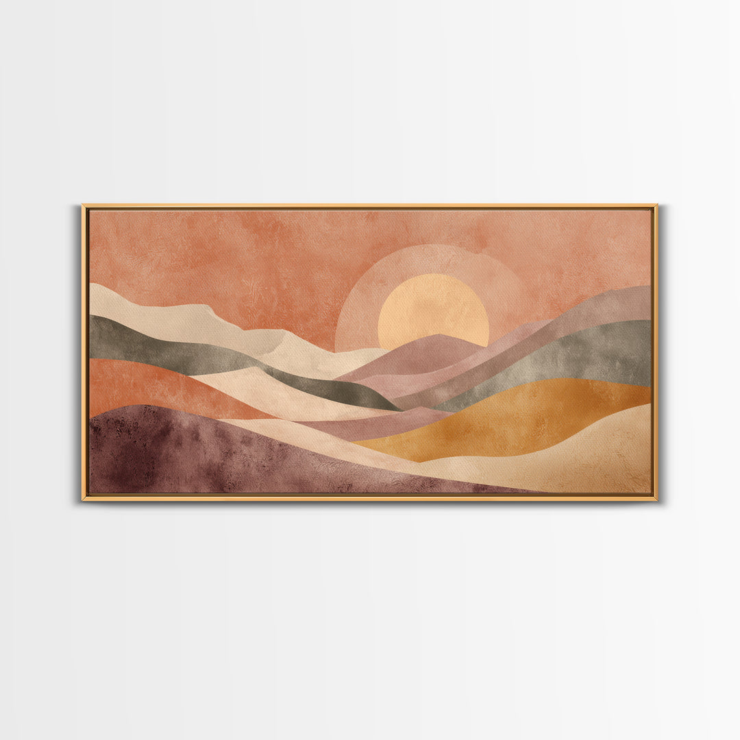 Sunrise over Rolling Dunes in Muted Peach Canvas Print, Boho Art, Art Deco, Living Room Decor, Bohemian, Modern Wall Art, BOH-2x1-17
