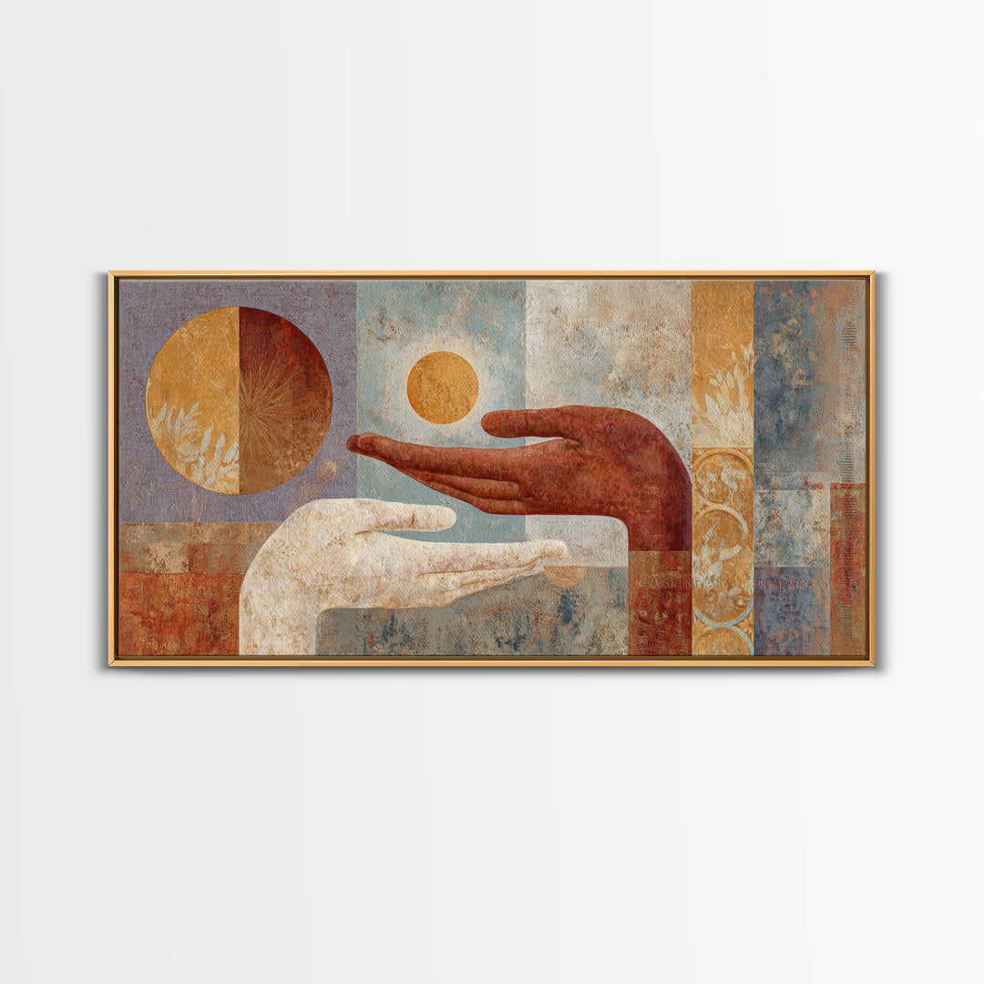 Mystic Hand Holding a Tiny Sun Canvas Print, Boho Art, Art, Living Room Decor, Abstract Art, Bohemian, Wallart, Art Nouveau, BOH-2x1-2