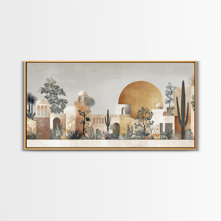 Desert Sun with Cactus and Warm Clay Canvas Print, Boho Art, Artwork, Living Room Decor, Fine Art, Bohemian, Boho Decor, BOH-2x1-21