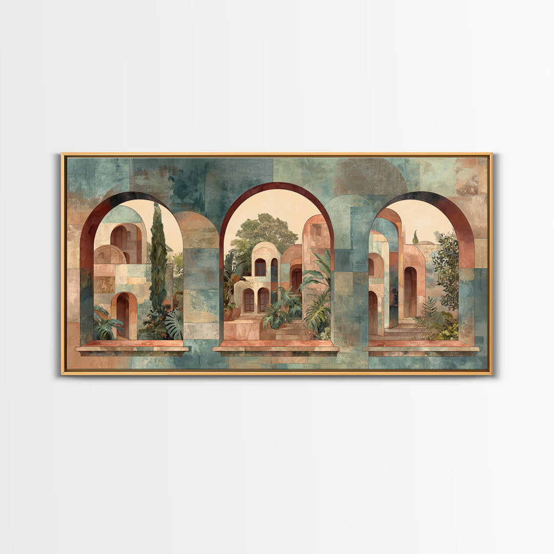 Neutral Rainbow Arches Framed Canvas Print, Boho Art, Boho, Living Room Decor, Abstract Art, Bohemian, Wall Art Print, BOH-2x1-23