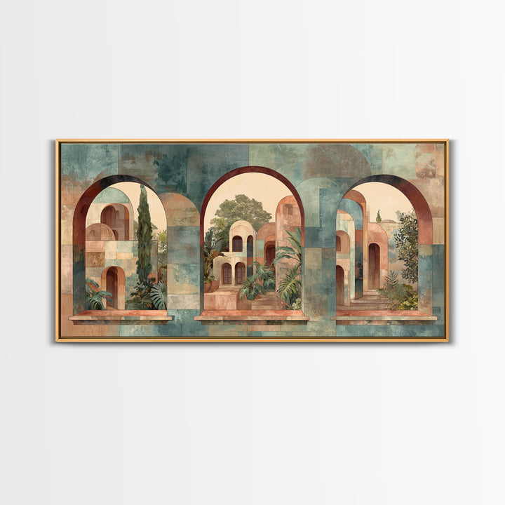 Neutral Rainbow Arches Framed Canvas Print, Boho Art, Boho, Living Room Decor, Abstract Art, Bohemian, Wall Art Print, BOH-2x1-23