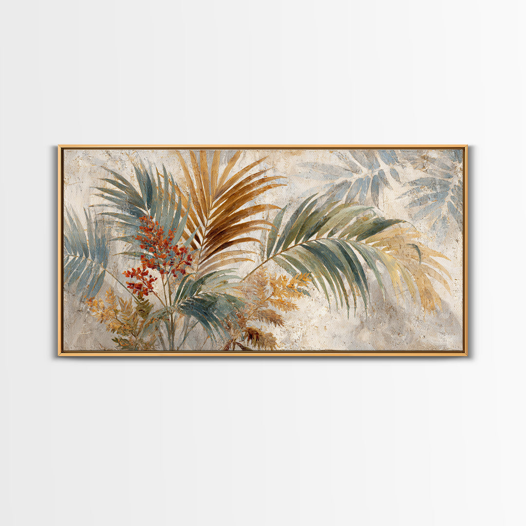 Terracotta Palm Leaves Framed Canvas Print, Boho Art, Wallart, Living Room Decor, Fine Art, Bohemian, Living Room Wall Art, BOH-2x1-25
