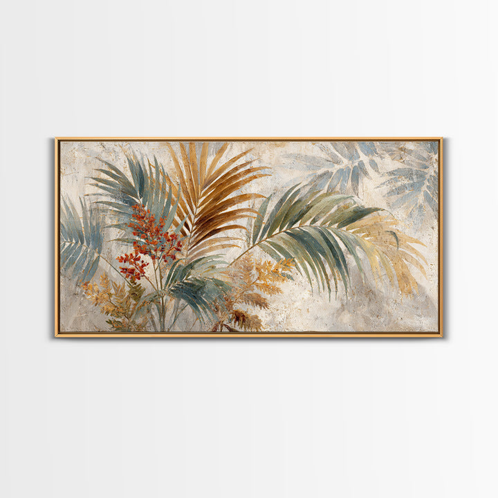 Terracotta Palm Leaves Framed Canvas Print, Boho Art, Wallart, Living Room Decor, Fine Art, Bohemian, Living Room Wall Art, BOH-2x1-25