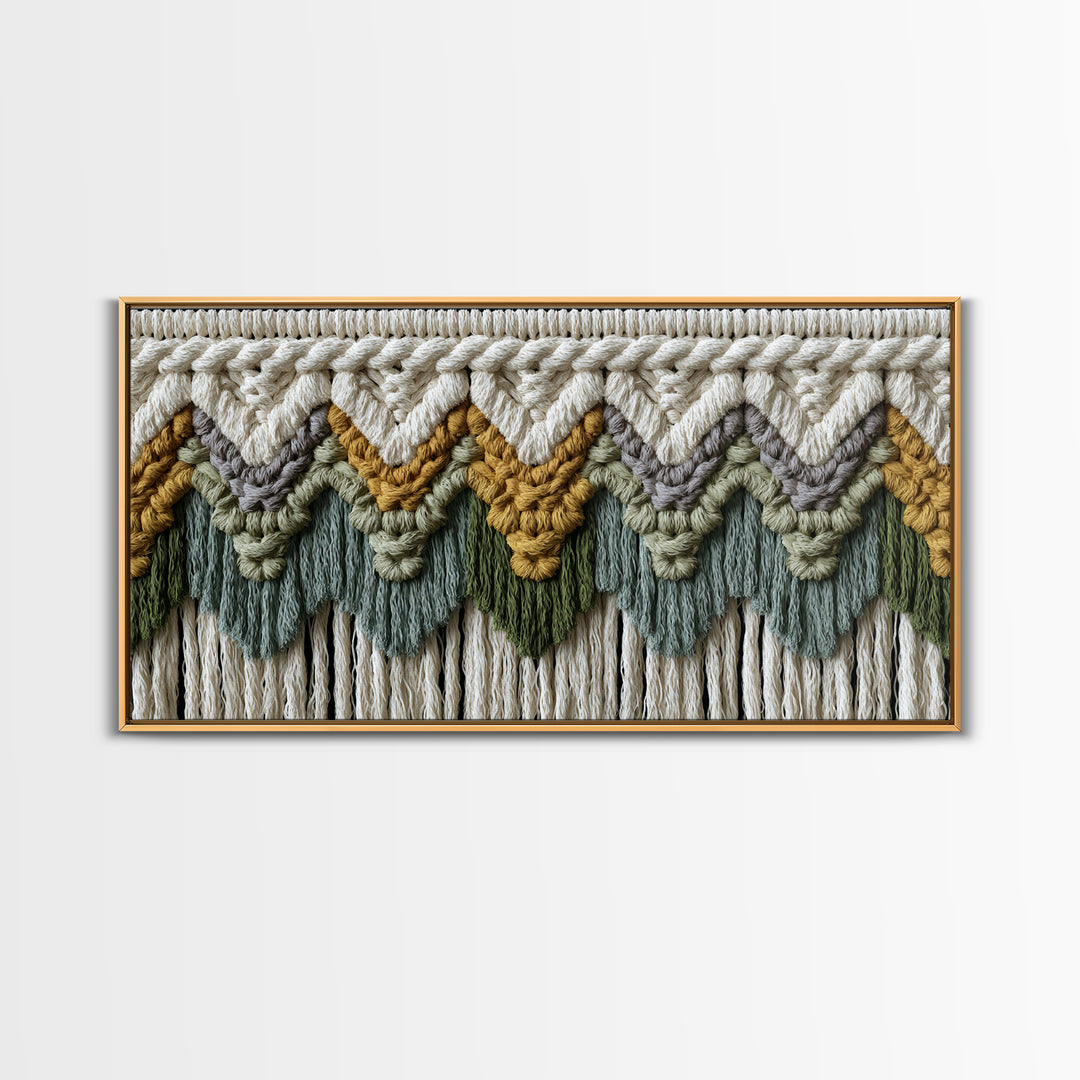 Macrame Geometric Fringe Pattern Framed Canvas Print, Boho Art, Room Decor, Living Room Decor, Fine Art, Bohemian, Printable, BOH-2x1-27