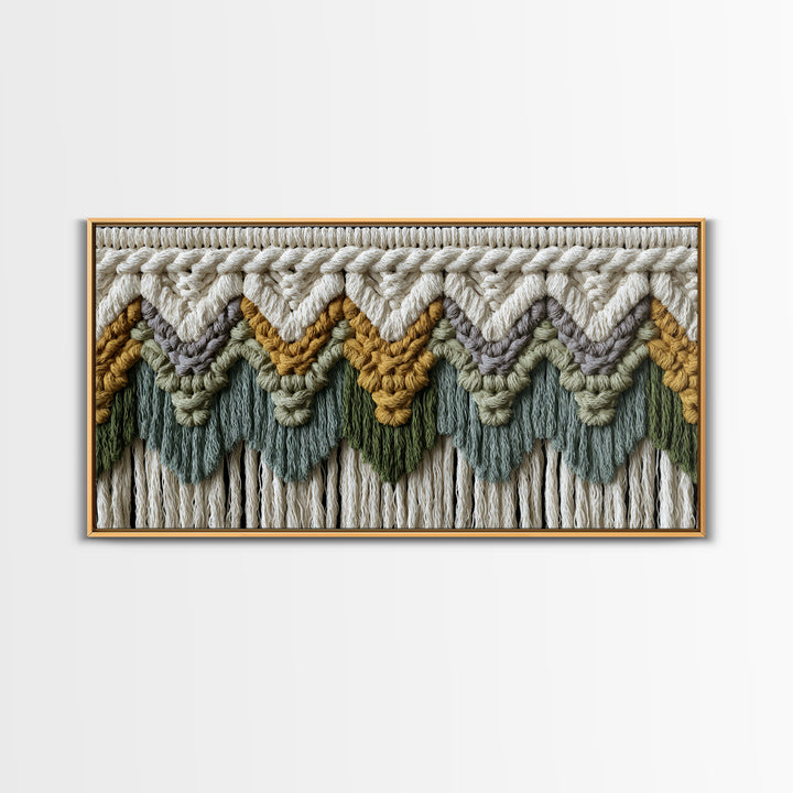 Macrame Geometric Fringe Pattern Framed Canvas Print, Boho Art, Room Decor, Living Room Decor, Fine Art, Bohemian, Printable, BOH-2x1-27