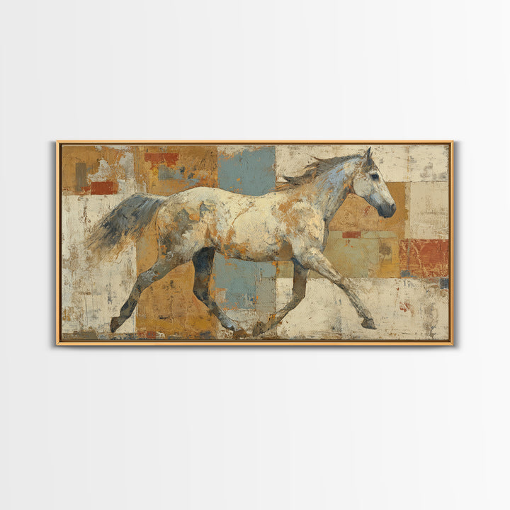 Wild Horse in Dusty Golden Light Framed Canvas Print, Boho Art, Wall Art, Living Room Decor, Fine Art, Bohemian, Art Deco, BOH-2x1-28