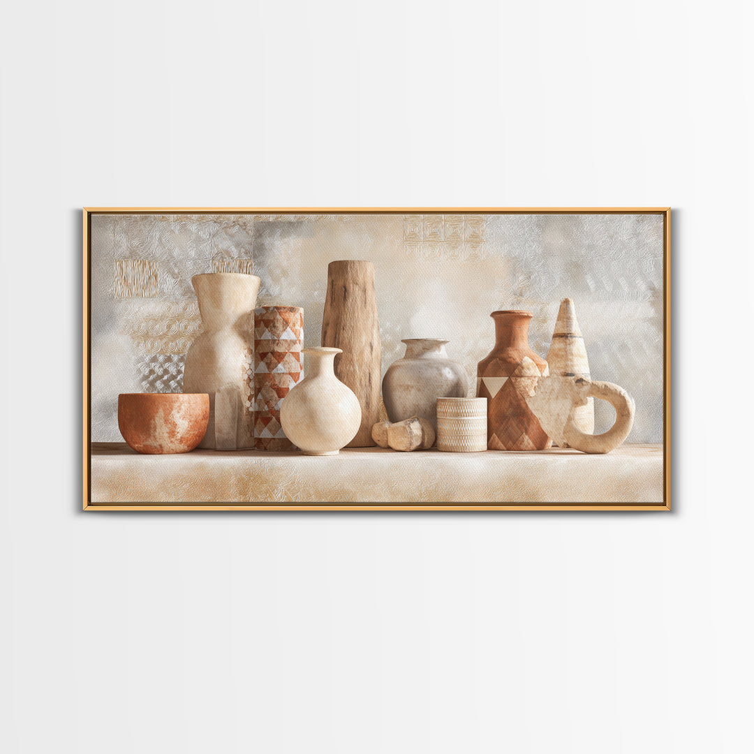 Tribal Neutral Pattern Framed Canvas Print, Boho Art, Prints, Living Room Decor, Fine Art, Bohemian, Abstract Art, Canvas Art, BOH-2x1-34