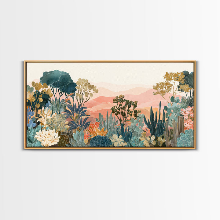 Sunrise over Rolling Dunes in Muted Peach Canvas Print, Boho Art, Art Deco, Living Room Decor, Bohemian, Modern Wall Art, BOH-2x1-41