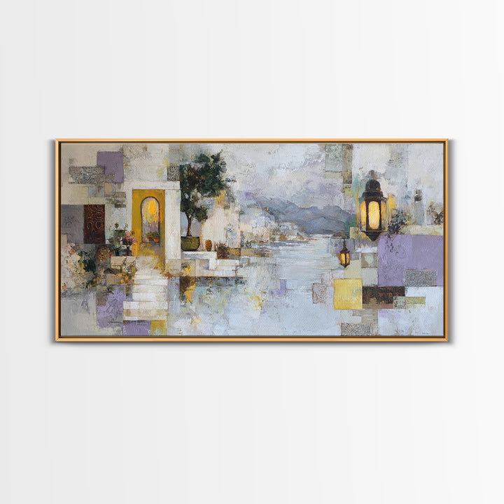 Earth Tone Mountain and River Abstraction Framed Canvas Print, Boho Art, Printable Art, Living Room Decor, Fine Art, Bohemian, BOH-2x1-55