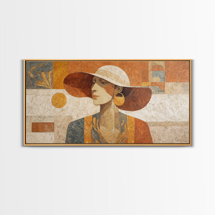 Desert Woman Portrait Framed Canvas Print, Boho Art, Boho Decor, Living Room Decor, Fine Art, Bohemian, Textured Painting, BOH-2x1-59