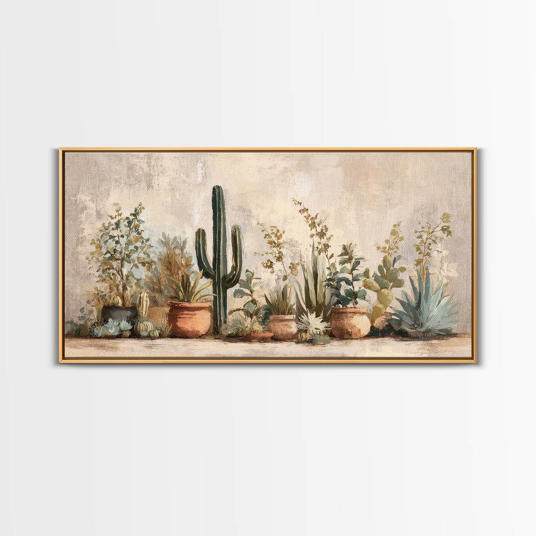 Warm Neutral Cactus Garden Illustration Canvas Print, Boho Art, Art Prints, Living Room Decor, Watercolor Art, Bohemian, BOH-2x1-62