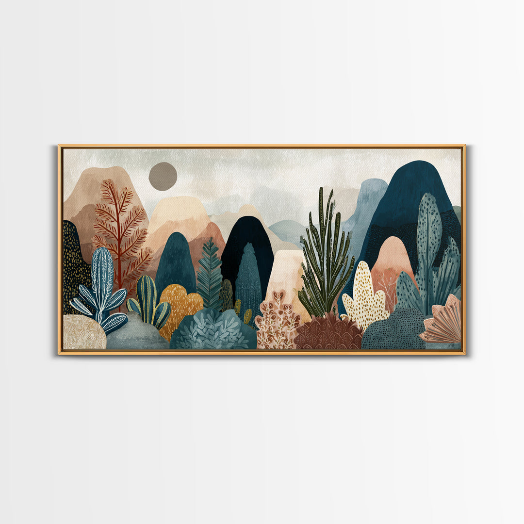 Earth Tone Mountain and River Abstraction Framed Canvas Print, Boho Art, Printable, Living Room Decor, Fine Art, Bohemian, BOH-2x1-7