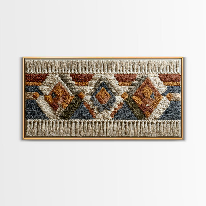 Macrame Geometric Fringe Pattern Framed Canvas Print, Boho Art, Contemporary Art, Living Room Decor, Abstract Art, Bohemian, BOH-2x1-75