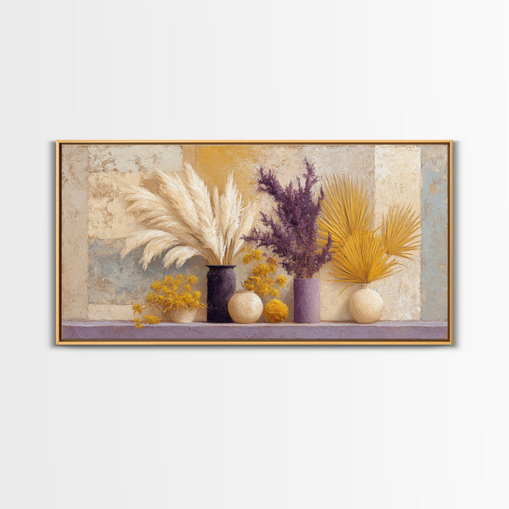 Bohemian Vase with Dried Pampas Grass Canvas Print, Boho Art, Abstract Wall Art, Living Room Decor, Oil Painting, Bohemian, BOH-2x1-77
