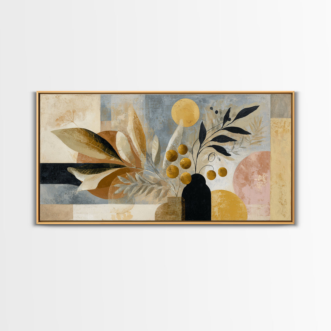 Minimal Black Line Figure Framed Canvas Print, Boho Art, Living Room Decor, Oil Painting, Bohemian, Gallery Decor, BOH-2x1-80