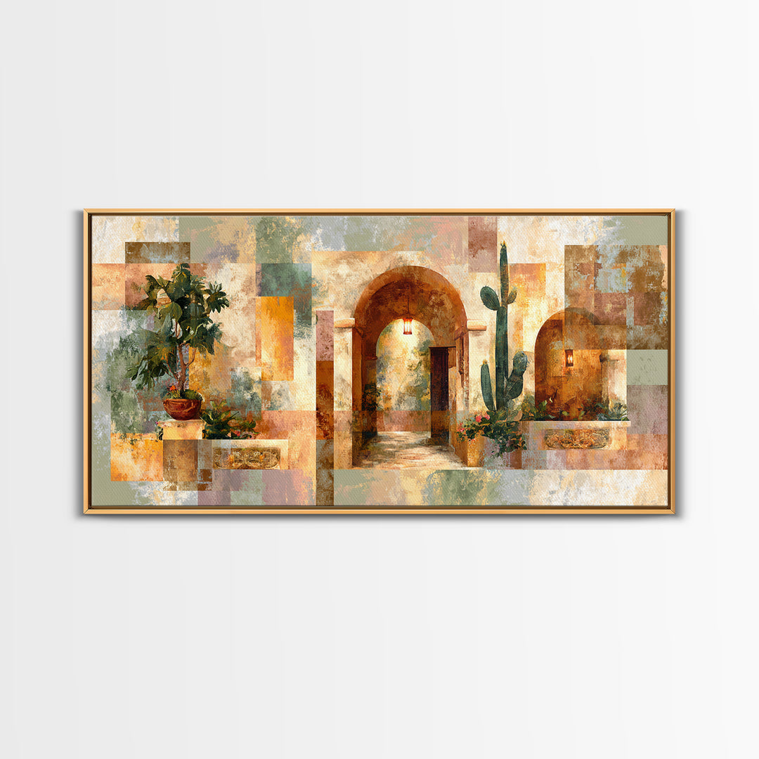 Desert Sun with Cactus and Warm Clay Canvas Print, Boho Art, Modern Wall Art, Living Room Decor, Fine Art, Bohemian, BOH-2x1-93