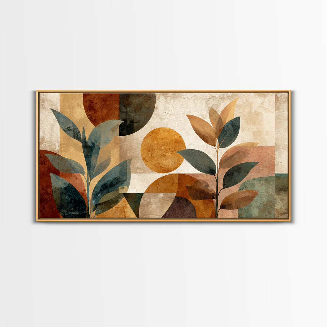 Moon Phases Above Botanical Silhouettes Canvas Print, Boho Art, Art Deco, Living Room Decor, Oil Painting, Bohemian, BOH-2x1-94