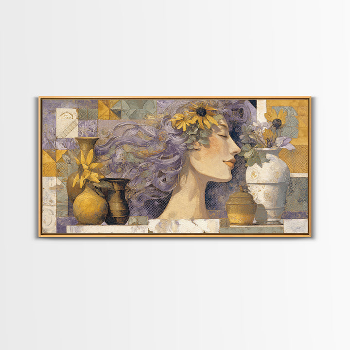 Abstract Female Face Framed Canvas Print, Boho Art, Boho Wall Art, Living Room Decor, Fine Art, Bohemian, Statement Artwork, BOH-2x1-96